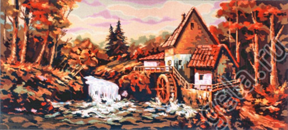 Рисунок для вышивания Soulos (канва жесткая), &quot;Водопад у мельницы&quot;, 60х120 см