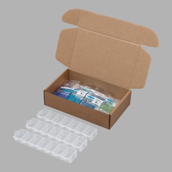 Набор бисера №09, 21 цвет по 5 гр с контейнером, № 10/0 (2.3 мм), диаметр 2,3 мм, 105 гр, Preciosa