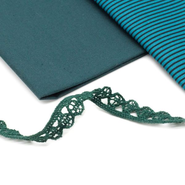 Ткань для рукоделия в наборе с тесьмой (865/007*6420, п/э 50*70см/ х/б 50*50см*2м), изумруд, 29386