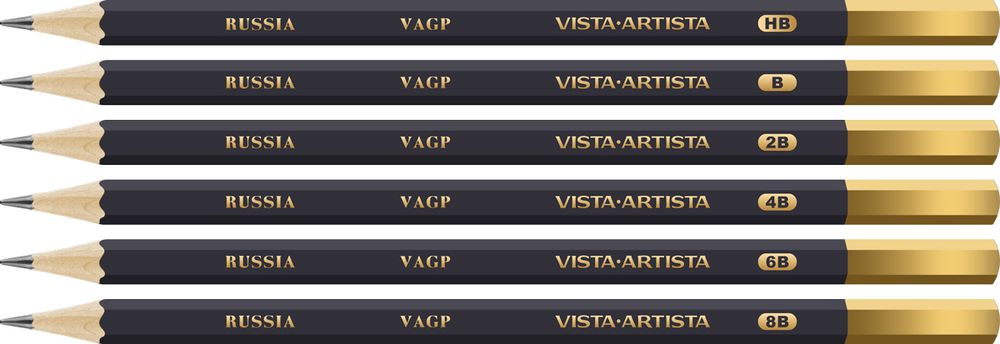 Карандаш чернографитный набор заточенный ассорти 4х6 шт, ассорти в металлической коробке, Vista-Artista Academia VAGPM-6