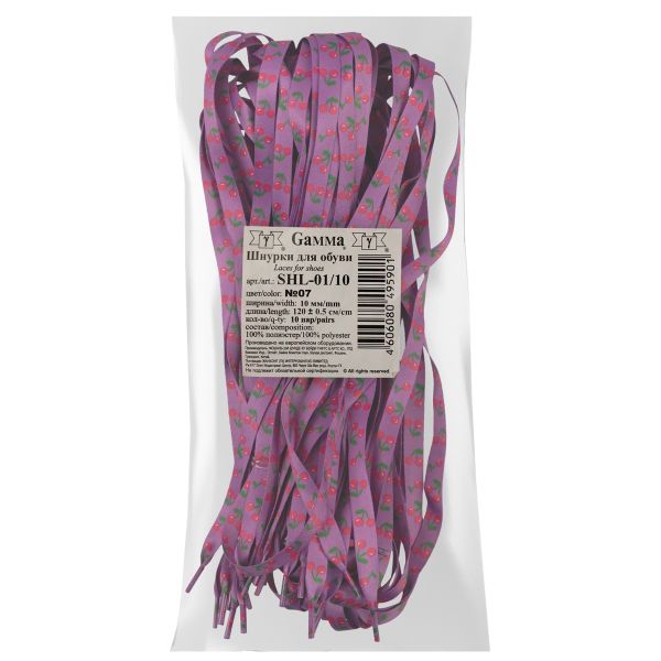 Шнурки 10 мм, 120 см, 10 пар(a), №07 сиреневый (вишня розовая), Gamma SHL-01/10