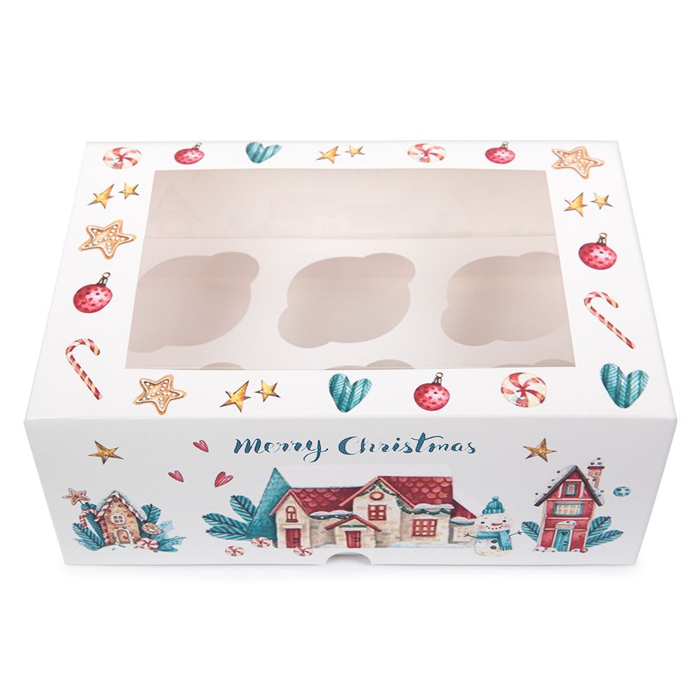 Коробка под 6 капкейков с ложементом 25х17 x10 см, Рождество, S-Chief CBC-001