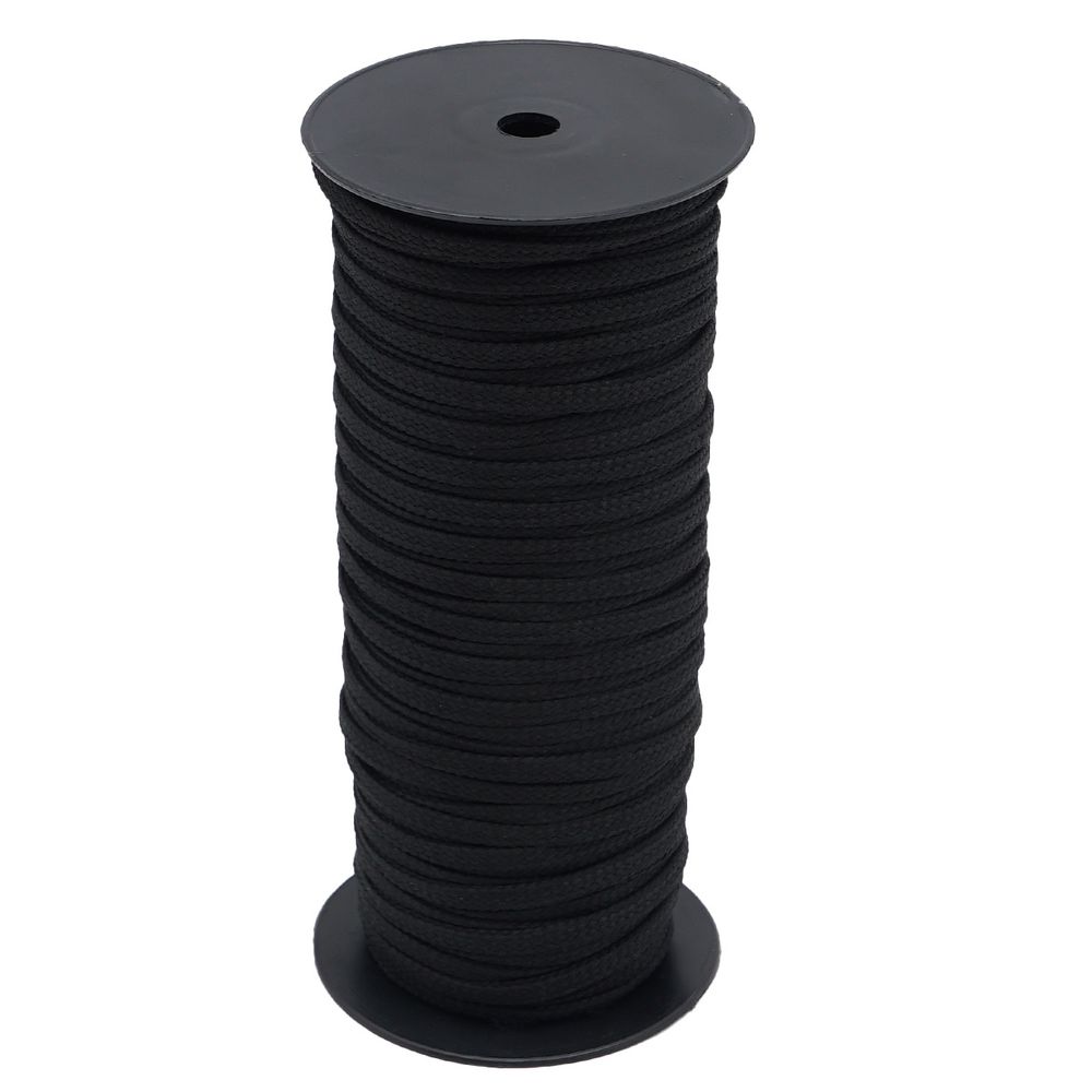 Шнур плетеный плоский ⌀7.0 мм / 50 метров, п/а, черный
