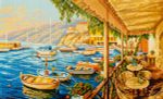 Алмазная (кристальная) мозаика Фрея, Кафе у причала, 50х30 см