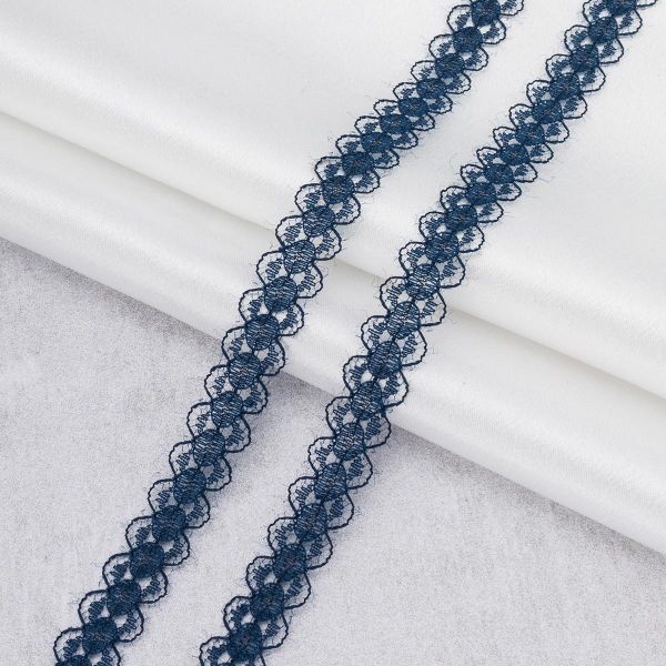 Кружево капроновое 15 мм, / 13.72 метра, ажурное, 13 тёмно-синий