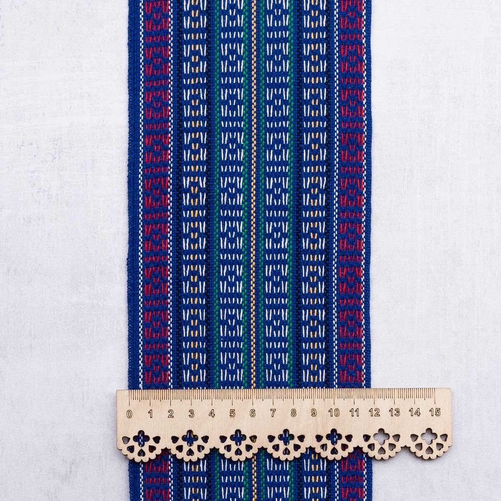 Лента для поясов 120 мм / 15 метров, рис 9857, син/бел/красн/зел/черн, С3882Г17