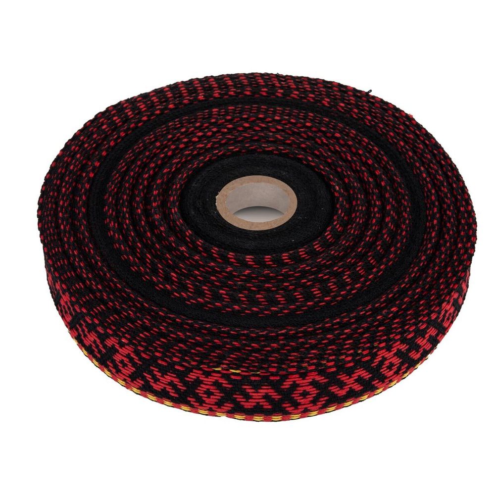 Лента (тесьма) жаккардовая 38.0 мм / 25±1 метров, для пояса, рис 9884 черный/красный №2, Gamma С3822