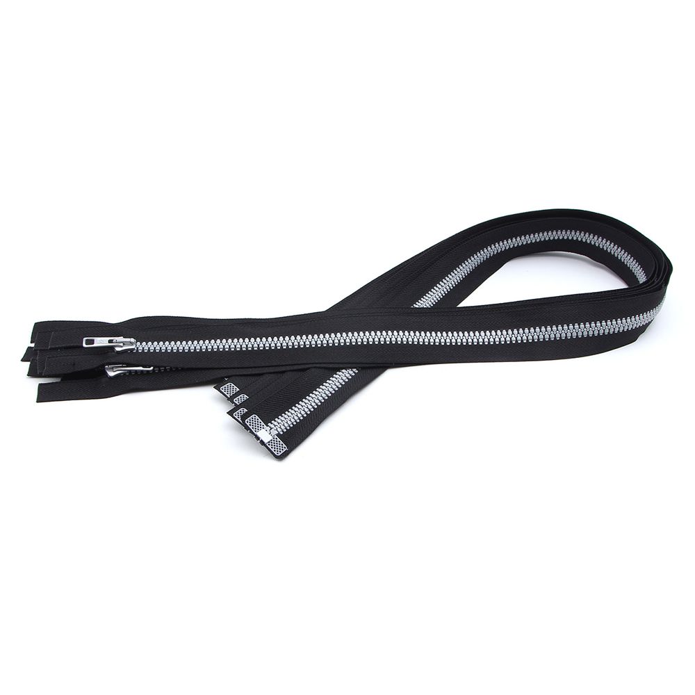 Молния трактор Arta Т5 (5 мм) 1 зам., разъем., 80 см, Decor, разъем., цв. 2076 -F цв. 077 черный / 991 алюминий, уп.5 шт