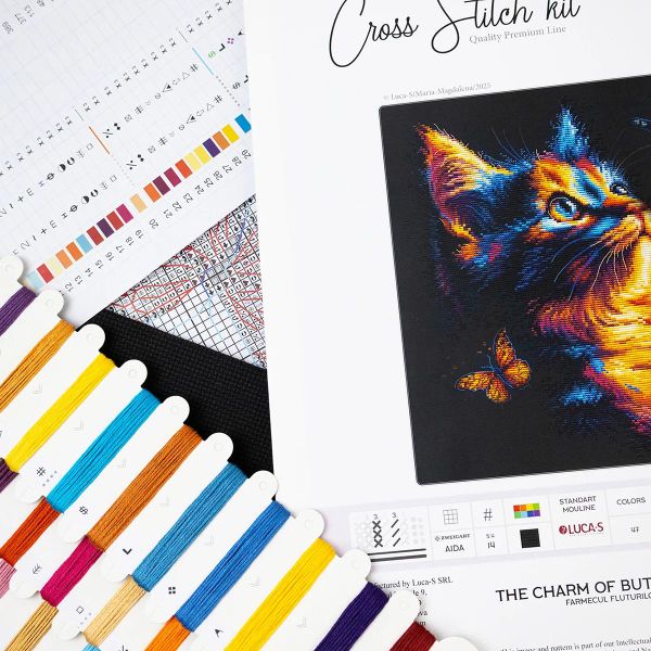Набор для вышивания нитками Luca-S, Очарование бабочек, 25х30см