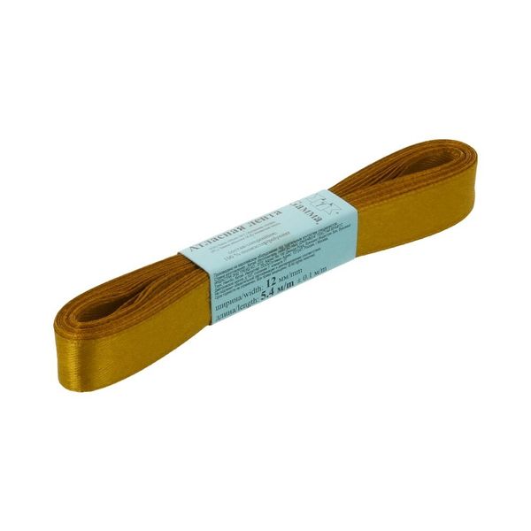 Лента атласная 1-сторонняя 12.0 мм / 10 шт по 5.4 метра, №121 св.охра, Gamma AL-12P