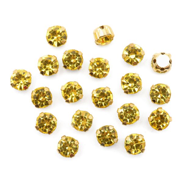 Хрустальные стразы в цапах круглые (золото) цитрин 6х6 мм, 20 шт/упак. Astra&Craft, ЗЦ017НН66