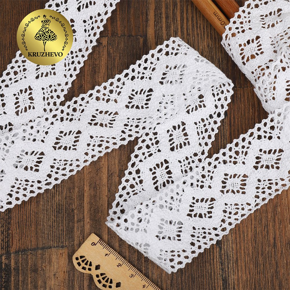 Кружево вязаное (тесьма) хлопковое 40 мм / 10 метров, диз.5042 цв.01 белый, Kruzhevo