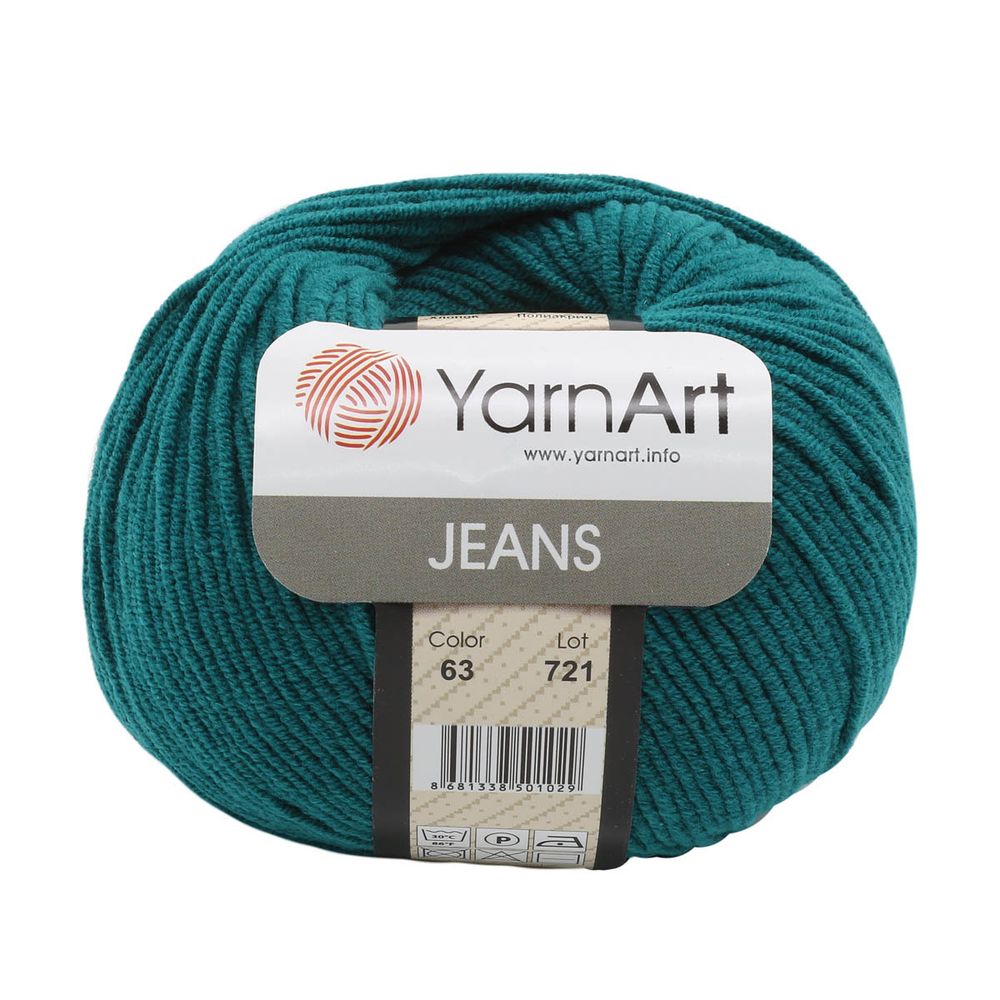 Пряжа YarnArt (ЯрнАрт) Jeans / уп.10 мот. по 50 г, 160м, 63 темная бирюза