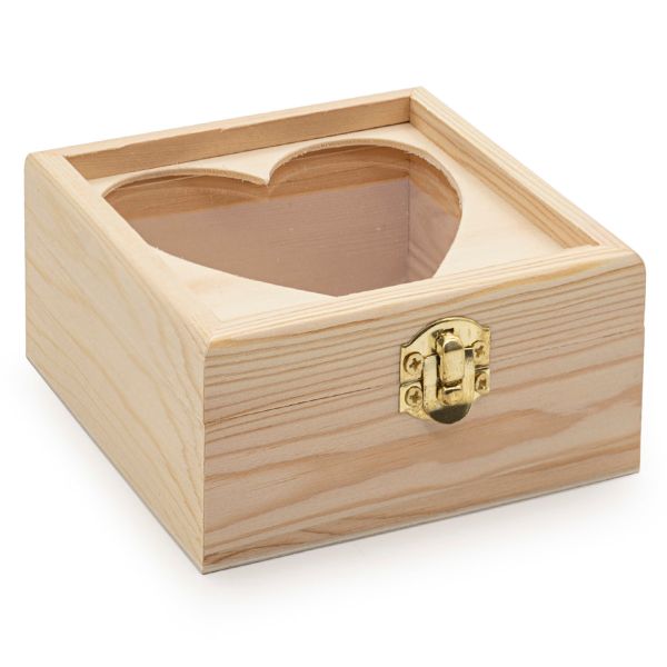 Заготовка для декорирования Шкатулка деревянная с окном в виде сердца, сосна/фанера из тополя/оргстекло, 10х10х5см