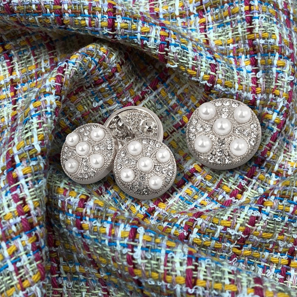 Пуговицы на ножке металлические 34L=21мм, С-MP17 цв.серебро/перламутр, 5 шт