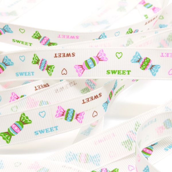 Лента репсовая (в рубчик) PREMIUM Конфетки, 16 мм, 22,5м (A5-001 белый)