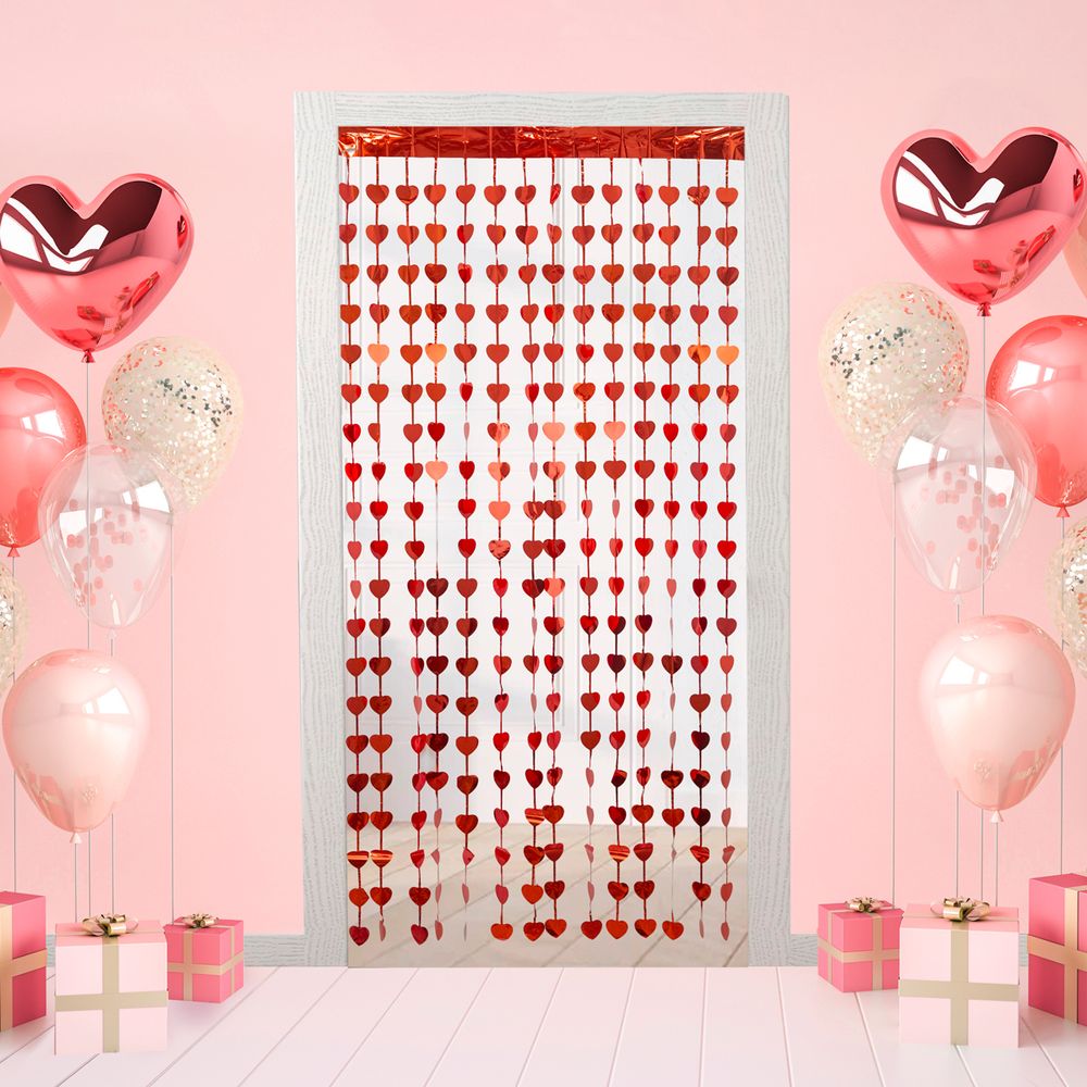 Занавес праздничный фигурный 100х200 см, 01-красные сердечки, Boomzee GBZ-08