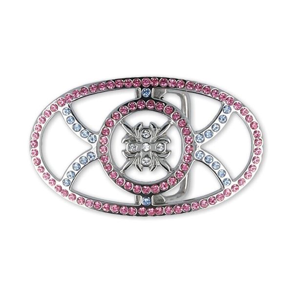 Пряжка ременная металл 93х55 мм, 2 шт, со стразами, 04 никель (розов/голуб/прозрачный), Micron GB 1418