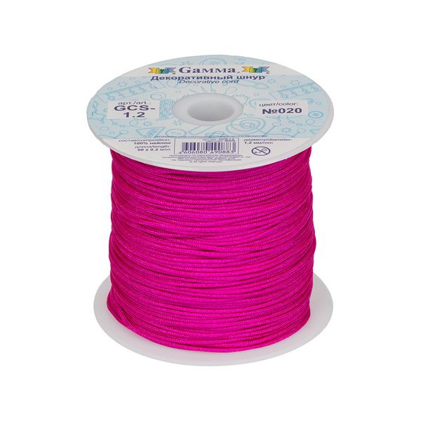 Шнур декоративный для плетения ⌀1.2 мм, 50 м, цв. 020 я.малиновый, Gamma GCS-1.2