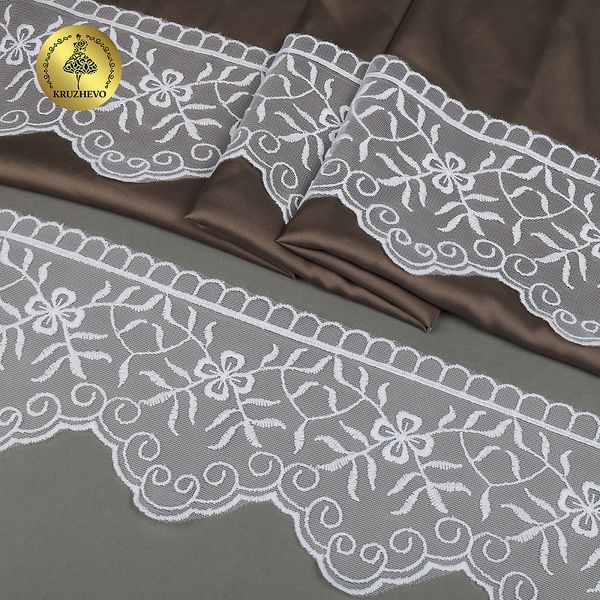 Кружево на сетке широкое 110 мм, 40485, цв.01 белый уп.13.7м, Kruzhevo