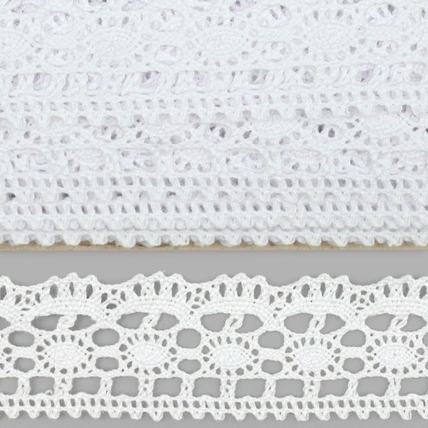 Кружево вязаное (тесьма) 35 мм / 25 м, бел, одностороннее, 545129
