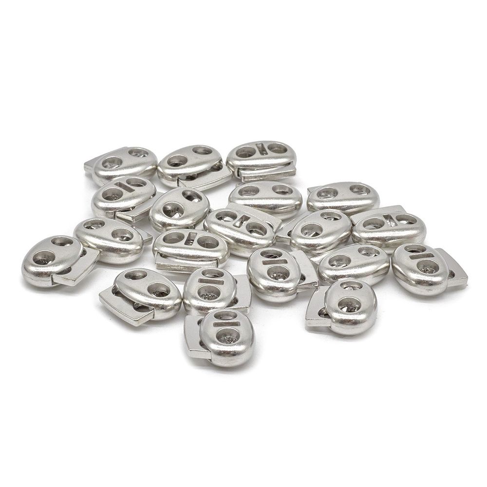 Фиксатор (зажим) для шнура металл плоский, 2 отв., 18х15 мм, (in ⌀4.5 мм), мет. цв.никель, 20 шт