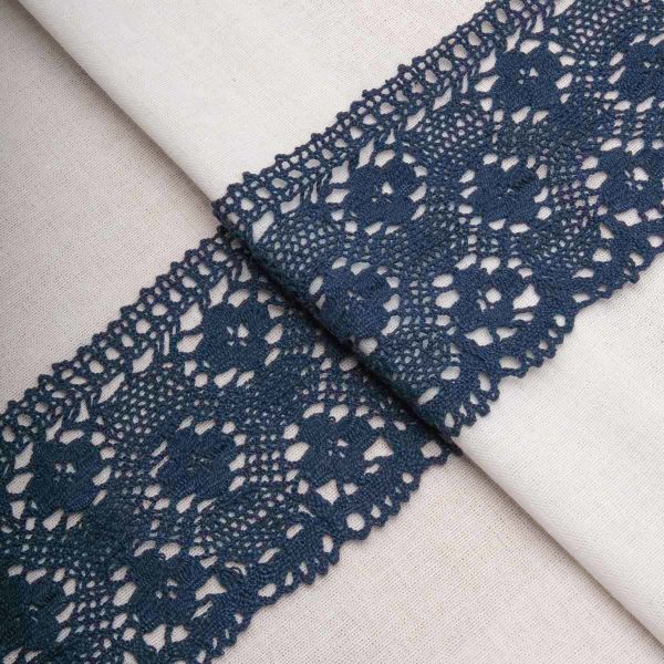 Кружево вязаное (тесьма) широкое 125 мм / 25 метров, хлопок, рис. 125.01.038, темно-синий, С3749Г17