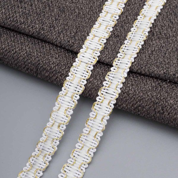 Тесьма отделочная вязаная 10 мм / 10 метров, рис 9254, белый/золото, С3729г17/1