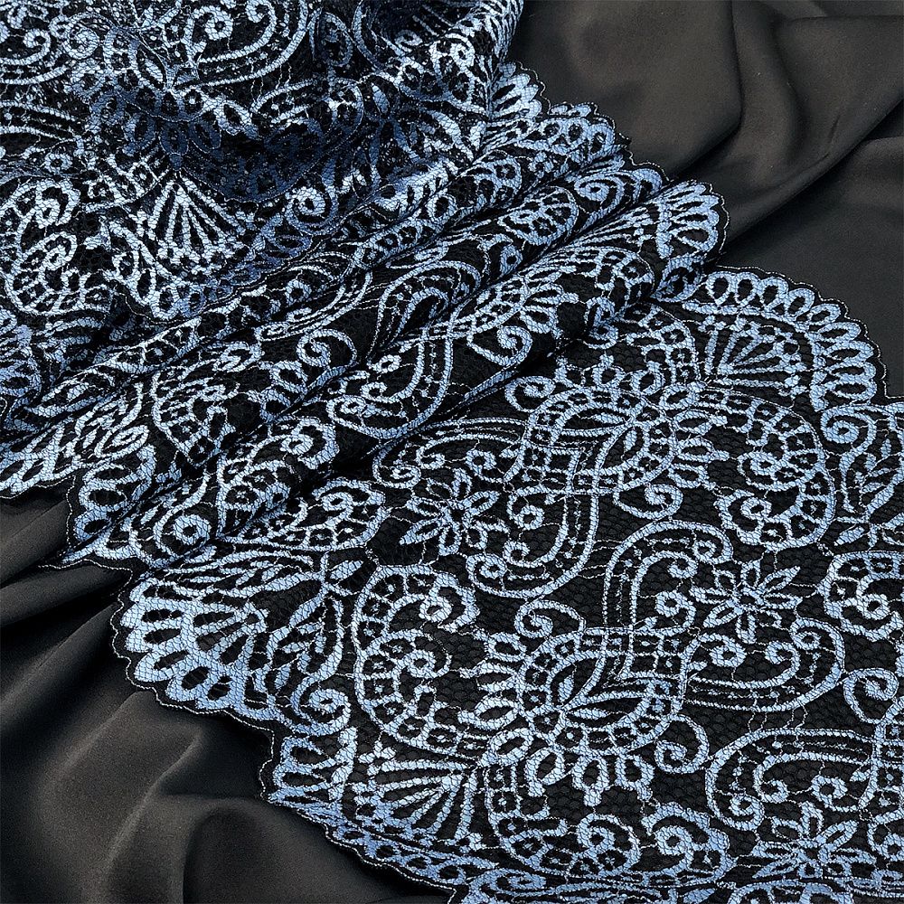 Кружево бельевое эластичное 240 мм / 25 м, TY.40992, цв.голубой, Kruzhevo