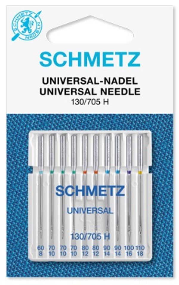 Иглы для швейных машин базовые универсальные 130/705 H, №60(1), №70(3), №80(2), №90(2), №100, №110, (5 упак по 10 игл), 22:15.2.XTS, SCHMETZ