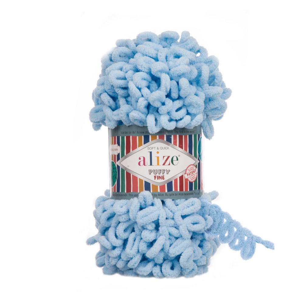 Пряжа Alize (Ализе) Puffy Fine / уп.5 мот. по 100 г, 14м, 218 детский голубой A