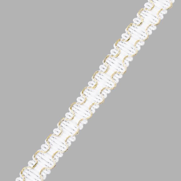 Тесьма отделочная вязаная 10 мм / 10 метров, рис 9254, белый/золото, С3729г17/1