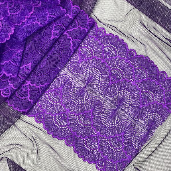 Кружево эластичное (стрейч) 8034 195мм цв.A0507 фиолетовый неон, 10 м, Kruzhevo