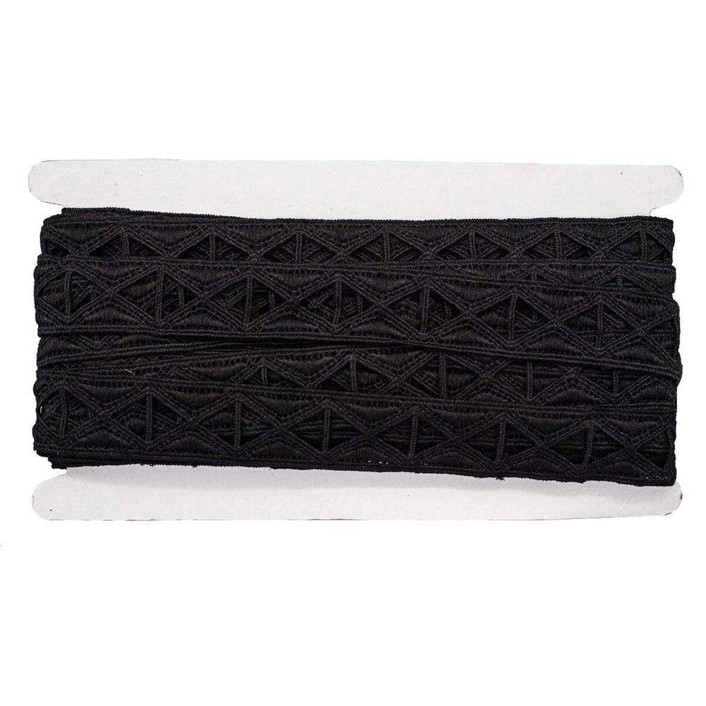 Кружево гипюр (плетёное) 30 мм, матовая нить, черный, 13.72 м, S090697