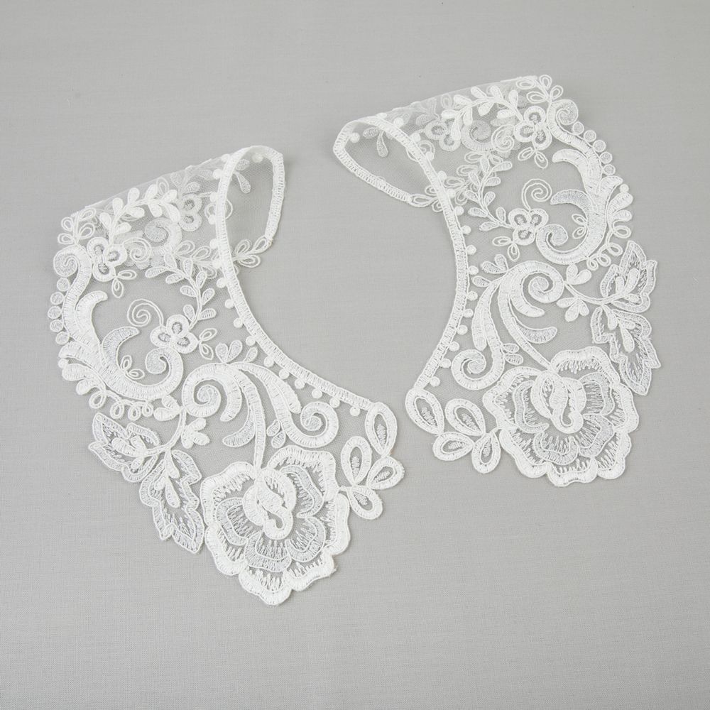 Пришивной кружевной воротник 100 мм, на сетке, 5 пар, Турция, белый/под серебро, Gamma VKRM-27-03