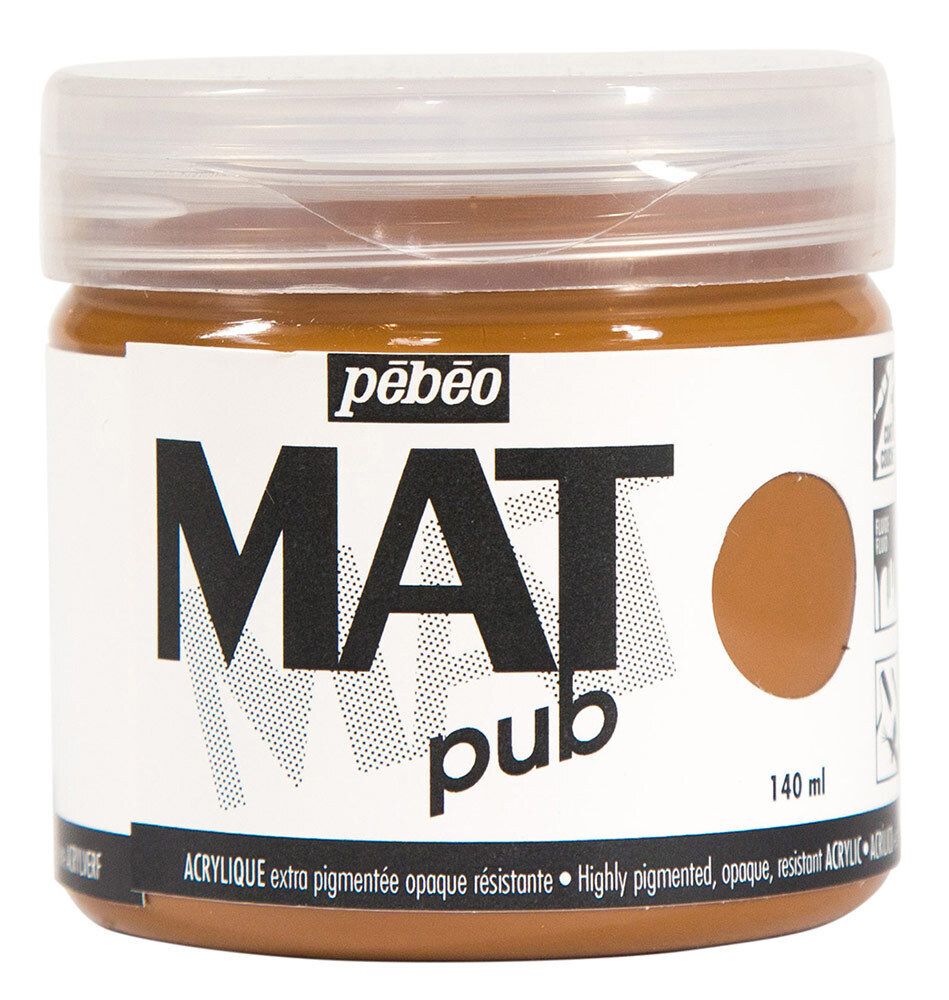Краска акриловая экстра матовая Mat Pub 1, 140 мл, 256019 сиена натуральная, Pebeo
