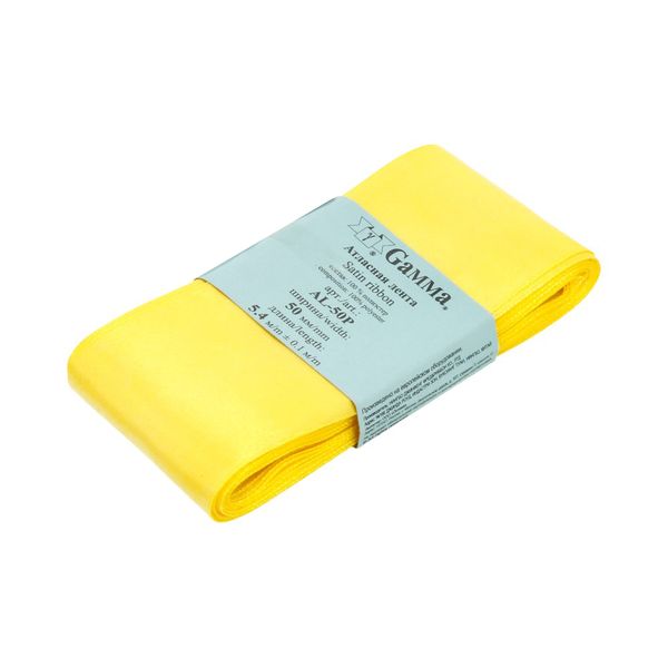 Лента атласная 1-сторонняя 50.0 мм / 5 шт по 5.4 метра, №117 бл.желтый, Gamma AL-50P