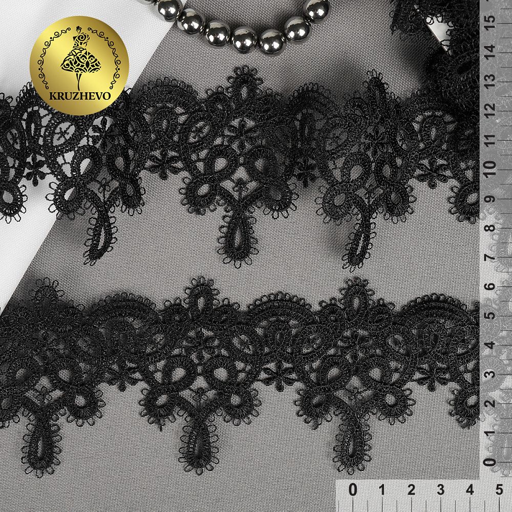 Кружево гипюр (плетёное) 65 мм / 13.71 метров, TBY.16GB2006, цв.черный