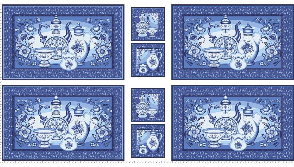 Ткань для пэчворка Peppy Лазурное чудо, рулон 112 см / 5 метров, ЛЧ-03 Панель синий, Peppy