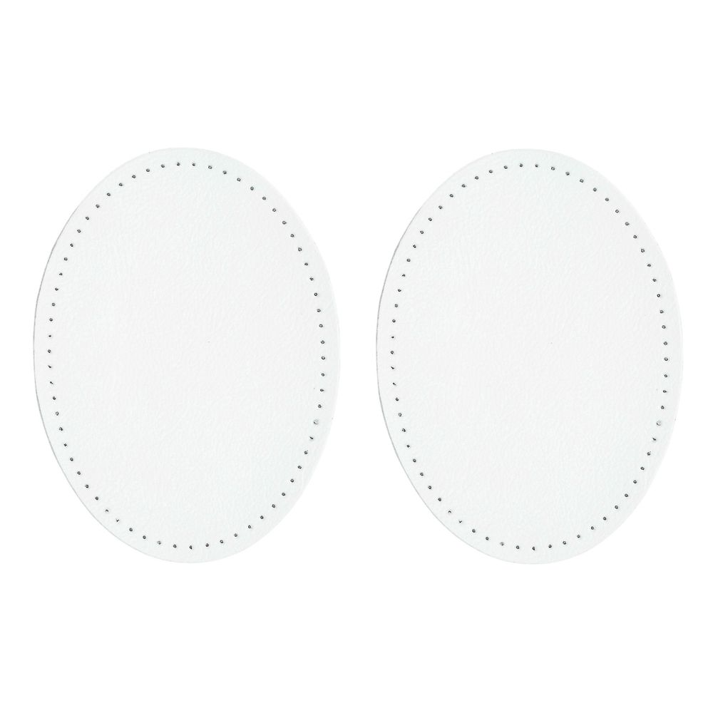 Заплатки пришивные из кожи, овал 8х10.9 см, с перфорацией, 2 шт, 100% кожа, 08 белый, 9124