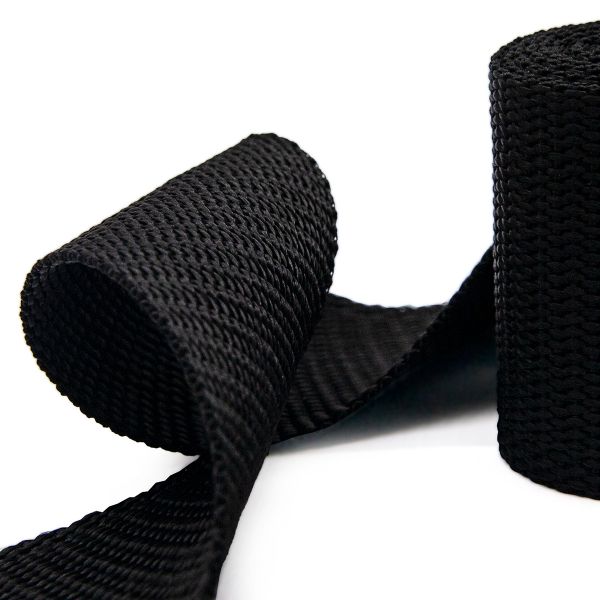 Стропа (ременная лента) 50 мм / 5х2.5 метра, толщ. 1.0 мм, [28 г/пог.м], 100% п/э, 20 черный