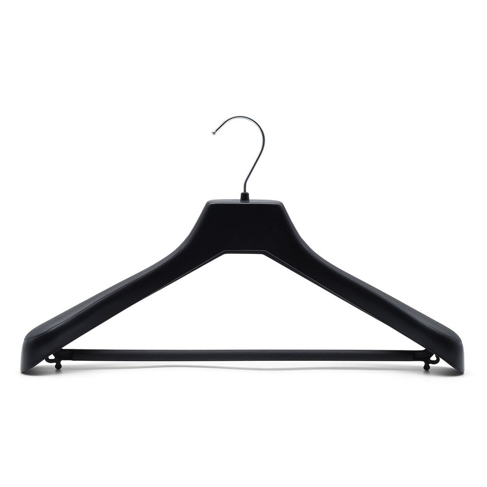 Вешалка пластиковая для верхней одежды и костюмов L-42см, h5,5см, с перекладиной, цв. черный, V42, 5 шт