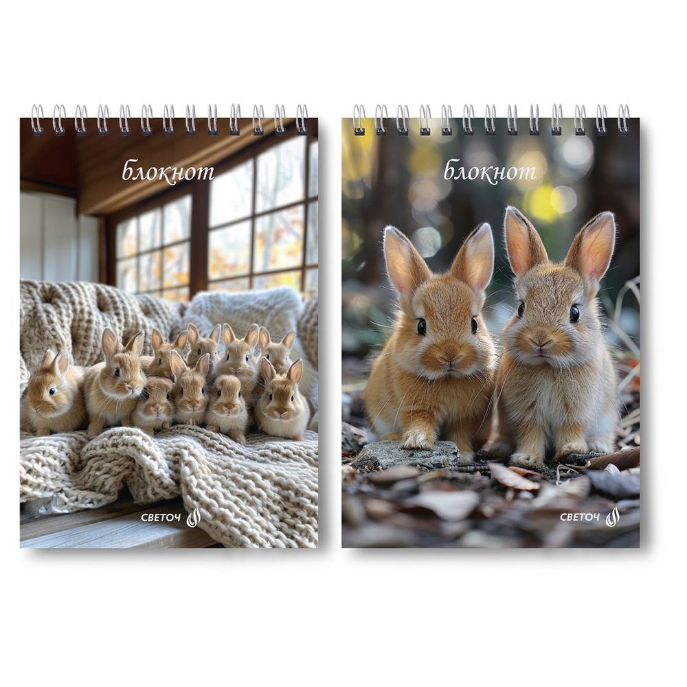 Блокнот на гребне A5 80 л., 4 шт, клетка, Ушастики 01235, Светоч Б126