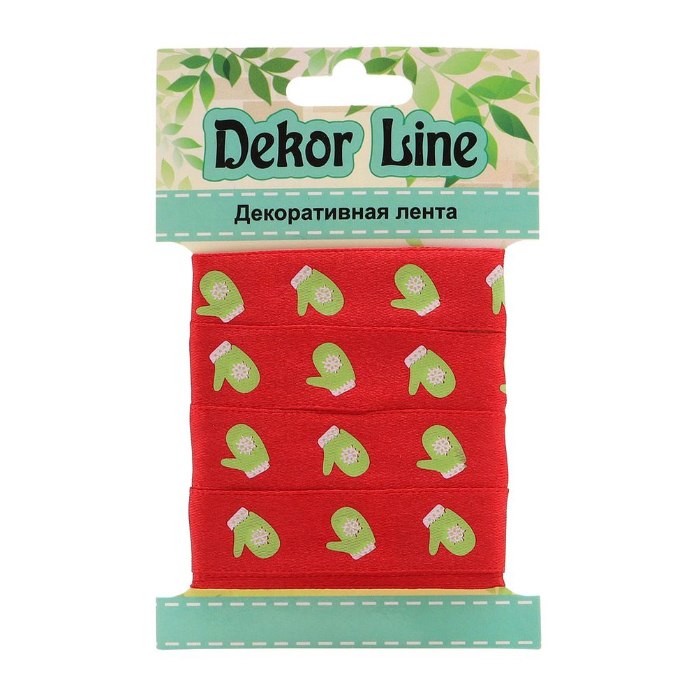 Лента атласная с рисунком Варежки 15.0 мм / 3 метра, красный, Globus