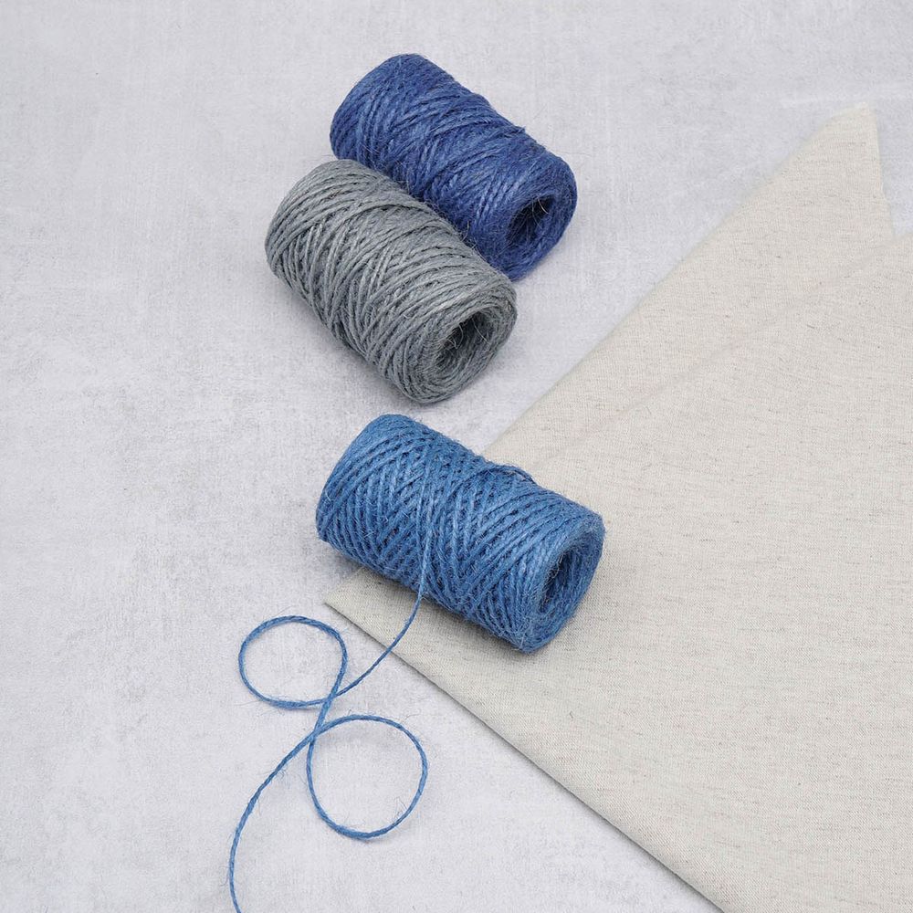 Шпагат джутовый ⌀1.4 мм / 50 метров (50 г), 2-ниточный, 1200 текс, евробобина, 3 шт, ассорти 2 (синий, голубой, серый)