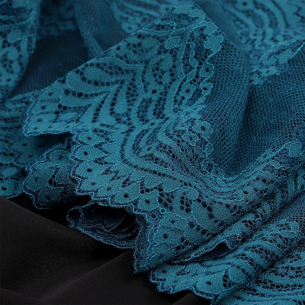 Кружево бельевое эластичное 230 мм / 10 м, 8036, цв.F222 изумрудно-синий, Kruzhevo