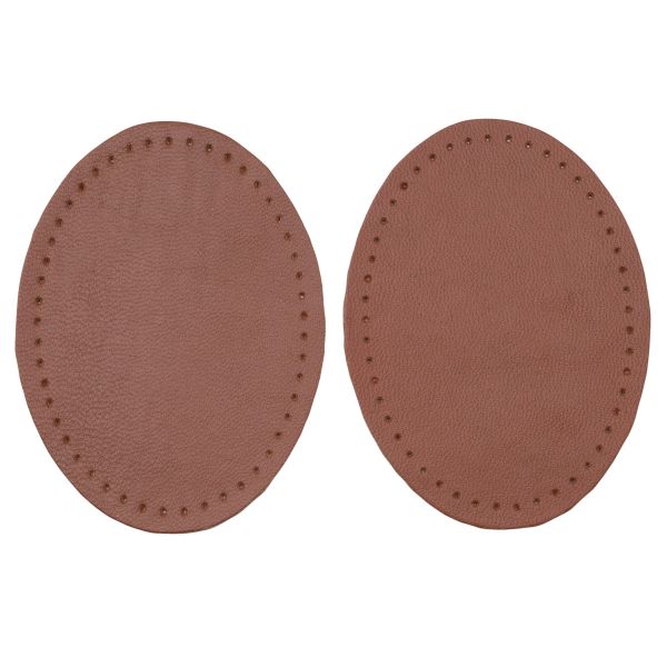 Заплатки пришивные из кожи, овал 6х8,2см с перфорацией, 2 шт, 100% кожа, 02 светло-коричневый, 9114