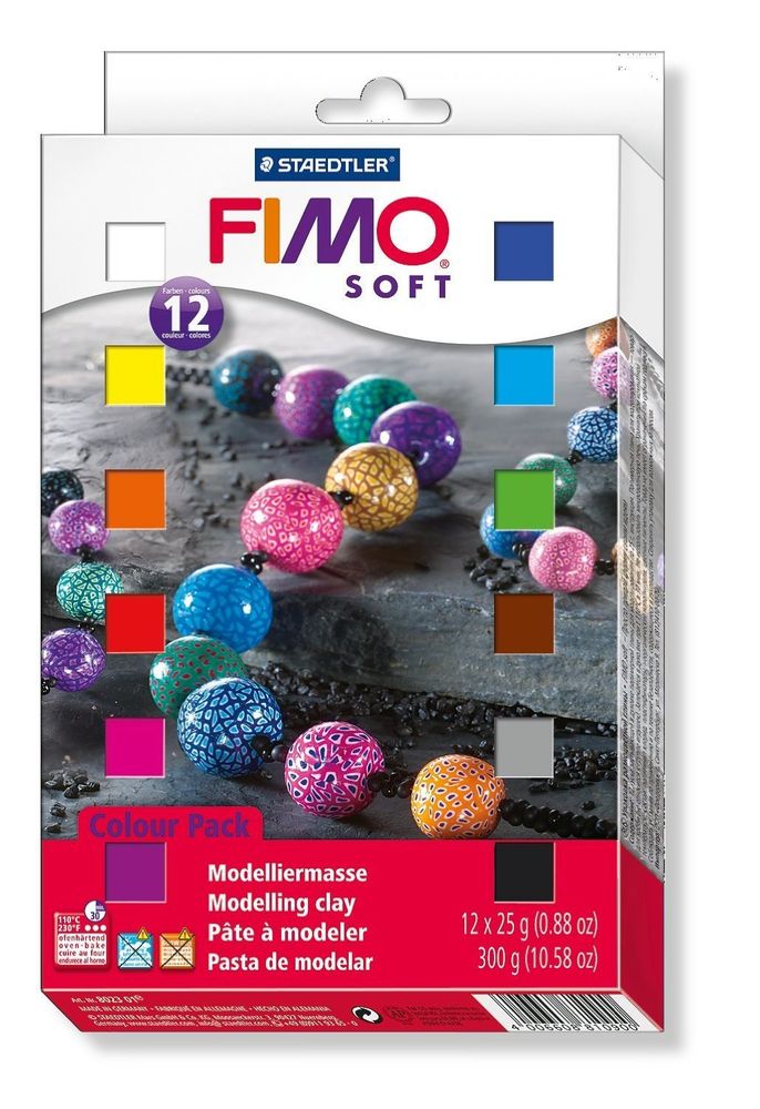 Комплект полимерной глины Fimo Soft из 12 блоков по 25 г