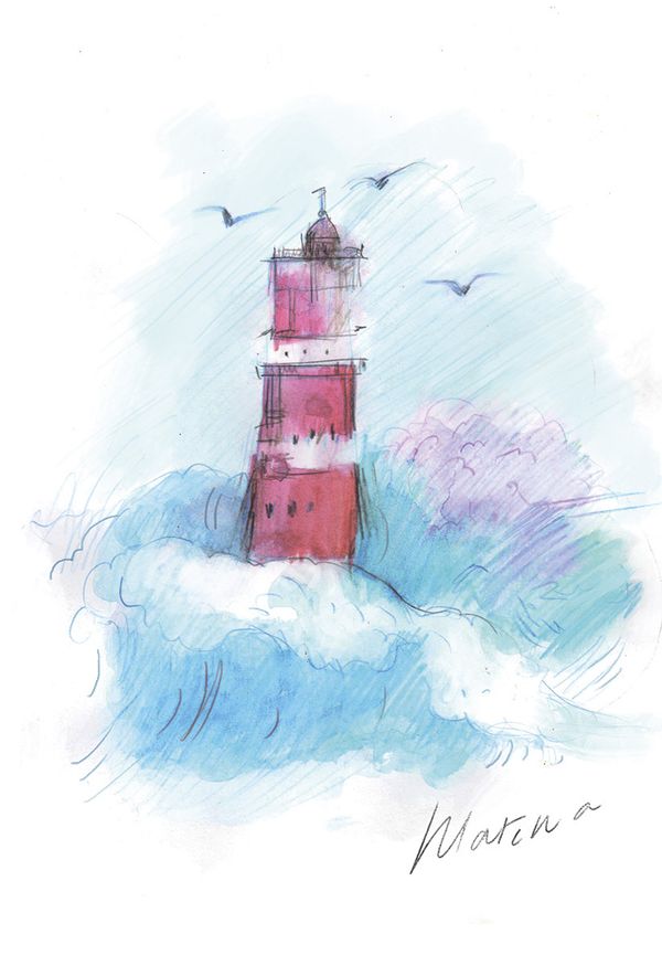 Скетч для раскрашивания цветными карандашами Фрея, Акварельные зарисовки. Маяк и трамвай 29.7х21 см, 2 л