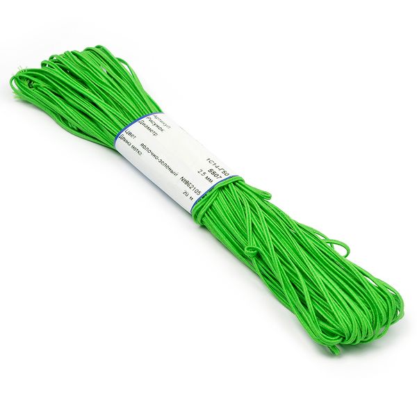 Шнур сутажный ⌀2.5-3.0 мм / 20 метров, яблочно-зеленый